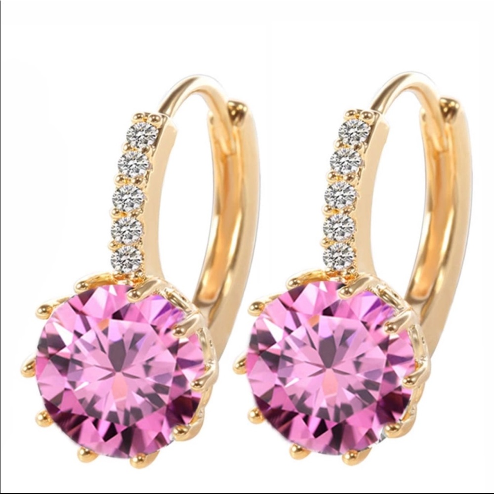 CZ Crystals Silver Hoop Earrings New